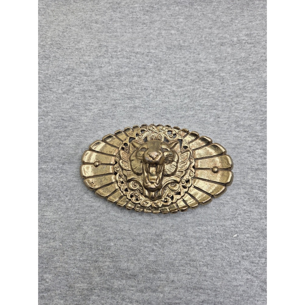 Vintage Kandell Marcus Lion Head Brass Bronze Oversized Large Belt Buckle